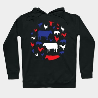 Country farm animal silhouette circle design in red, white and blue colors Hoodie